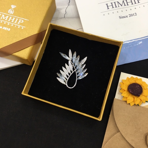 Trâm, Ghim Cài HimHip Lá Xanh Sang Trọng HKCC Đính Phale 3.5*4cm