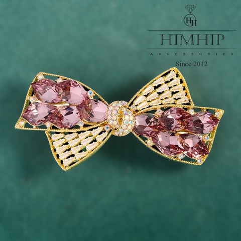 Kẹp Bấm HimHip HKCC Đính Phale Nơ Chéo Sang Trọng 3x7cm
