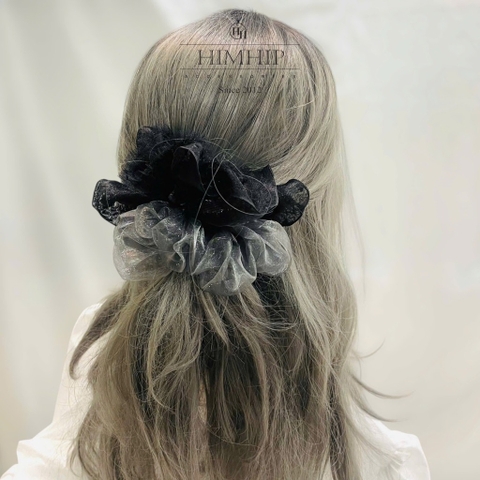 Scrunchies HimHip Bản To Phối Vải Voan Nhún Viền Ren Sang Trọng ~ 25cm