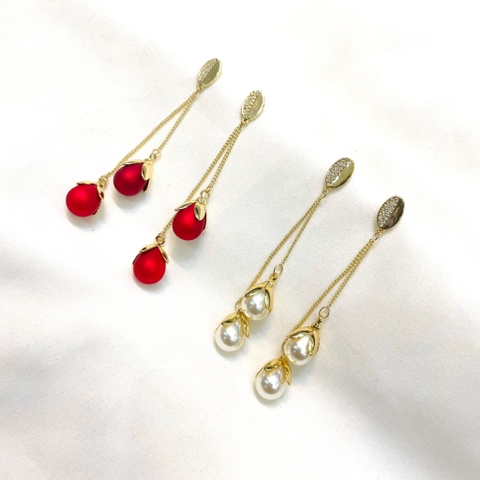 Khuyên Tai Dài HimHip Sợi Mảnh Hạt Tròn Quý Phái HKCC Mix Hạt Giả Trai 6cm