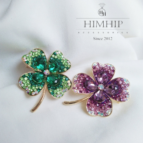 Trâm, Ghim Cài Áo HimHip Hoa 4 Cánh May Mắn HKCC Mix Phale 4x4cm