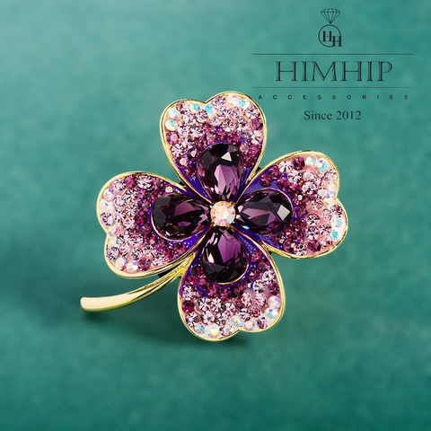 Trâm, Ghim Cài Áo HimHip Hoa 4 Cánh May Mắn HKCC Mix Phale 4x4cm