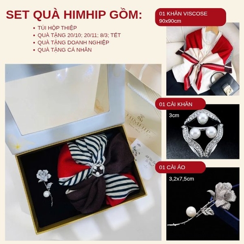 Set Quà 20/10 HimHip Khăn Viscose 90x90cm & Cài Khăn, Cài Áo Kèm Túi Hộp Thiệp - 1282