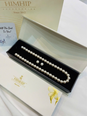 [Thiết kế] Set Trang Sức HimHip Vòng Cổ Tinh Thể Ngọc Trai Cao Cấp 40cm & Khuyên Tai Nụ Tinh Thể Ngọc Trai Cao 8ly