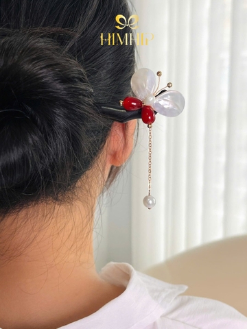 Trâm Cài Tóc HimHip Mộc Điệp Ngọc Châu 18.5cm Kèm Hộp Phụ Kiện Áo Dài