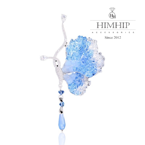 Trâm, Ghim Cài Áo HimHip Bướm Gắn Đá Tinh Xảo HKCC Đính Phale Xanh 7*4cm