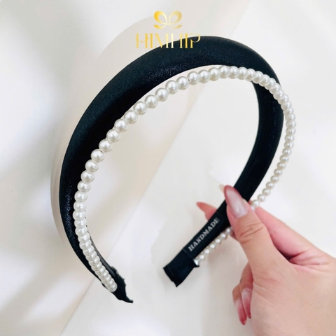 Bờm HimHip Phối Vải Mix Viền Trai Tiểu Thư 1.8cm - Đen