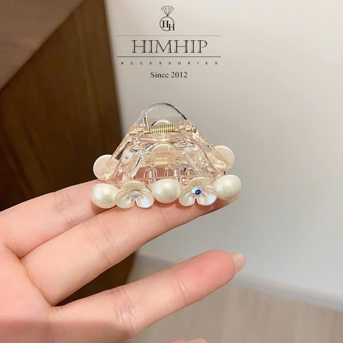 Kẹp Càng Cua HimHip Composite Hoa Nhỏ 3 Cánh Nụ Phale Phối Hạt Giả Trai 12 Răng 4.5x3cm