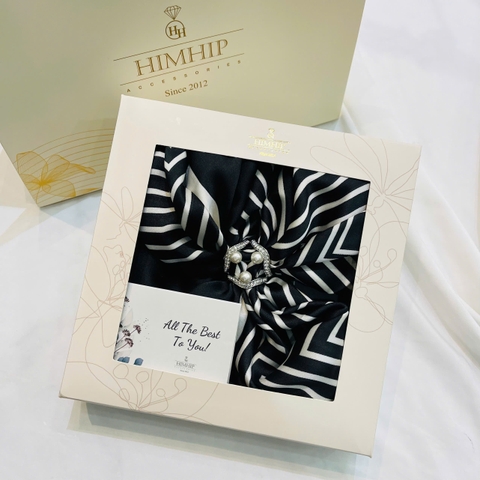 Set Quà HimHip Khăn Lụa Vuông 70x70cm & Cài Khăn Kèm Túi Hộp Thiệp - 447