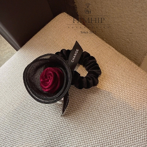 Dây Buộc Tóc HimHip Hoa Hồng Nhung Phối Hạt Giả Trai 5.5cm