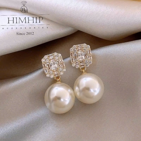 Khuyên Tai Ngắn HimHip Mặt Phale Vuông Sang Trọng HKCC Mix Hạt Giả Trai 1.5x3cm