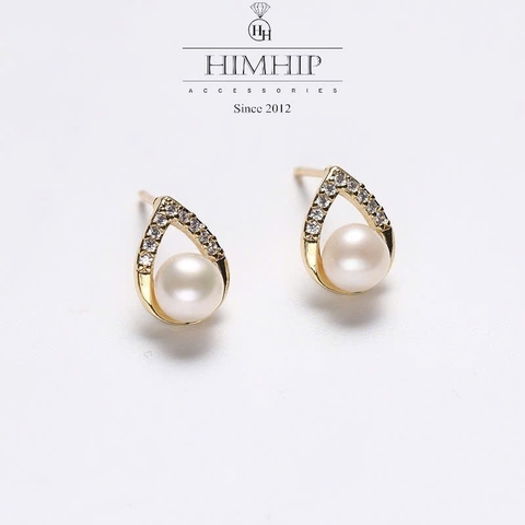 Khuyên Tai Nụ HimHip Giọt Nước Phale Sang Trọng HKCC Đính Phale, Trai Thật 0.5x0.8cm