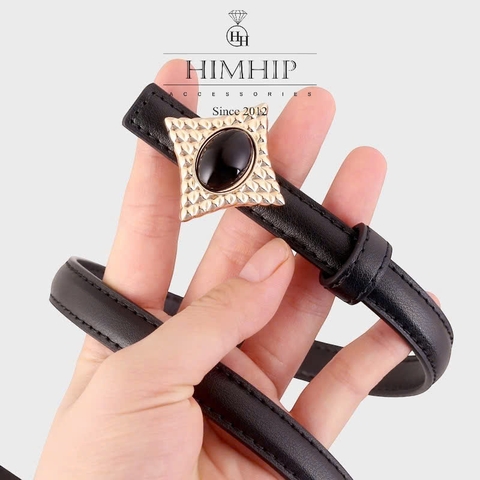 Dây Lưng HimHip Da Thật Luồn Trong Mặt Hình Thoi Đính Phale Đen Sang Trọng 1.5x100cm