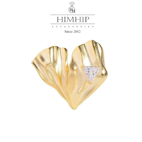 Trâm, Ghim Cài Áo HimHip Trái Tim 3D HKCC Phối Phale Lấp Lánh 2.8x2.8cm