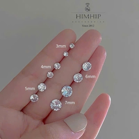 Khuyên Tai Nụ HimHip Chốt Bạc 925 Mặt Phale Tròn Cao Cấp