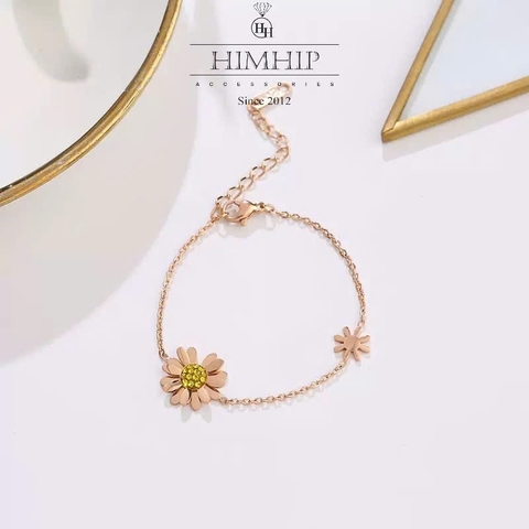 Vòng Tay HimHip TiTan Hoa Cúc Họa Mi Phối Nụ Phale Tùy Chỉnh 17.5+7.5cm