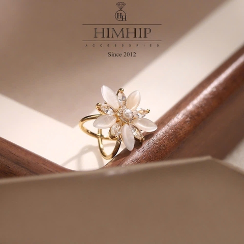 Cài Khăn HimHip HKCC Size Nhỏ 4 Chấu Hoa Cúc Nhỏ Nụ Giả Trai Phối Đá Mắt Mèo 1.6cm