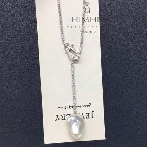 Vòng Cổ HimHip Minimal Pearl Lariat Mặt Trai Dị Phối Dây Phale 3ly Lấp Lánh 60cm Kèm Hộp