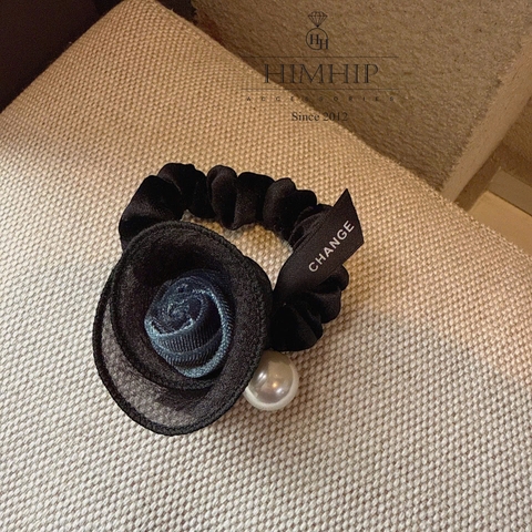 Dây Buộc Tóc HimHip Hoa Hồng Nhung Phối Hạt Giả Trai 5.5cm