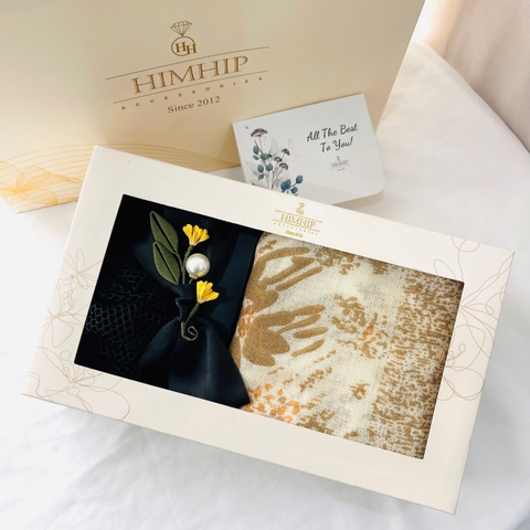 Set Quà Tặng HimHip Khăn Viscose 90x90cm & Bối Tóc Kèm Túi Hộp Thiệp - 113