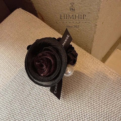 Dây Buộc Tóc HimHip Hoa Hồng Nhung Phối Hạt Giả Trai 5.5cm