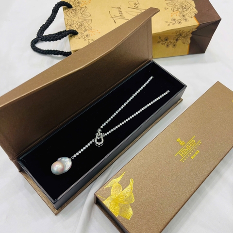 Vòng Cổ HimHip Minimal Pearl Lariat Mặt Trai Dị Phối Dây Phale 3ly Lấp Lánh 60cm Kèm Hộp