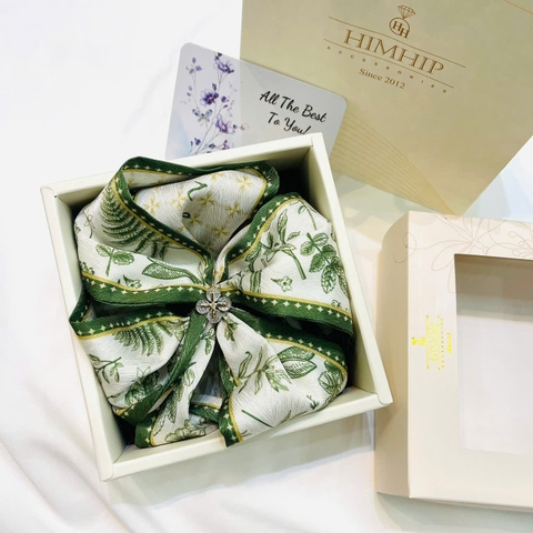 Set Quà 8/3 HimHip Khăn Lụa Tuban 125*7.4cm & Cài Khăn Kèm Túi Hộp Thiệp - 386