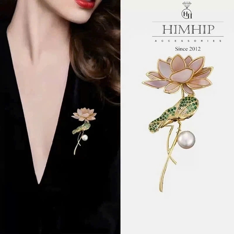 Trâm, Ghim Cài Áo HimHip Hoa Sen Duyên Dáng HKCC Đính Trai 6*3cm HPBD