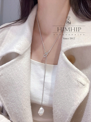 Set Trang Sức HimHip Vòng Cổ  & Khuyên Tai Ngắn Mặt Trai Thật Kèm Túi Hộp Thiệp - 107