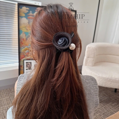 Dây Buộc Tóc HimHip Hoa Hồng Nhung Phối Hạt Giả Trai 5.5cm