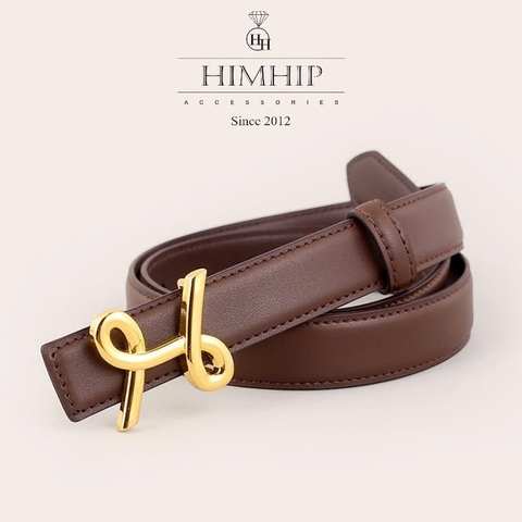 Dây Lưng HimHip Da Thật Luồn Trong Mặt Vòng Xoắn chữ H Trẻ Trung 2.5x100cm