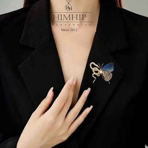 Trâm, Ghim Cài Áo Nam Nữ Himhip Kim Xà Bích Điệp May Mắn HKCC Đính Phale 5,2*5,2cm