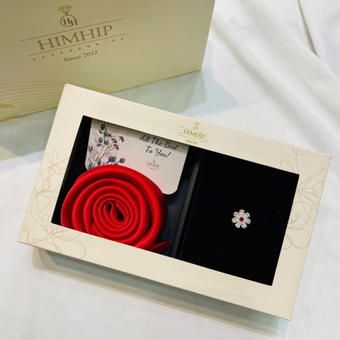 Set Quà HimHip Khăn Lụa Cao Cấp 53*53cm & Cài Áo Kèm Túi Hộp Thiệp - 1145