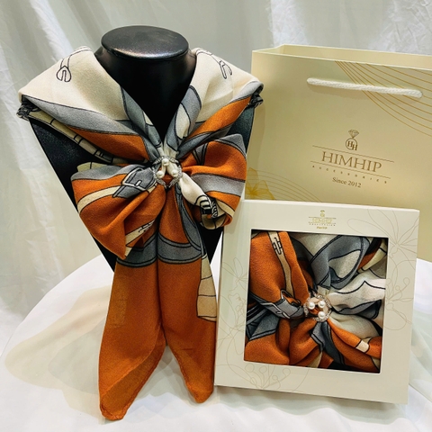 Set Quà HimHip Khăn Viscose  90x90cm & Cài Khăn Kèm Túi Hộp Thiệp - 459