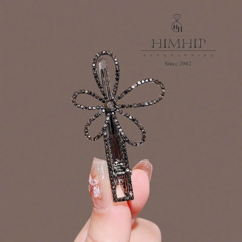 Kẹp Mái HimHip HKCC Hoa 5 Cánh Viền Phale Đen 6.4x3.7cm