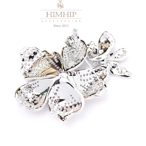 Trâm, Ghim Cài Áo HimHip HKCC Hoa Lay Ơn Nụ Phale Tím Phối Bướm Nhỏ 6*4.5cm