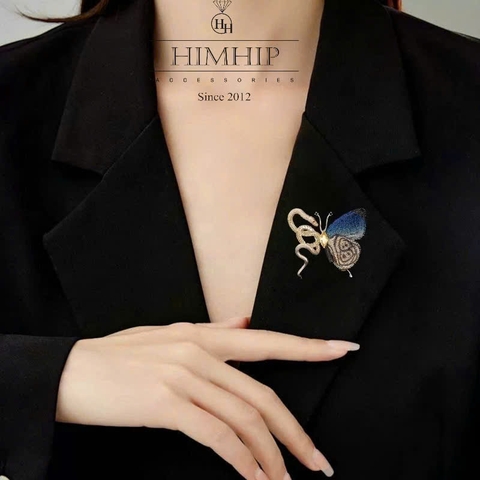 Trâm, Ghim Cài Áo Nam Nữ Himhip Kim Xà Bích Điệp May Mắn HKCC Đính Phale 5,2*5,2cm