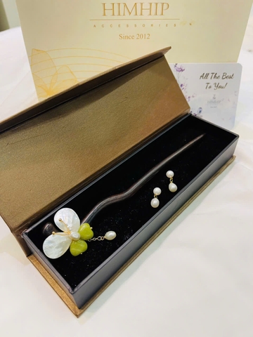 Set Quà 8/3 HimHip Trâm Cài Tóc & Khuyên Tai Kèm Túi Hộp Thiệp - 33