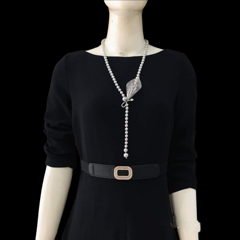 [Thiết Kế] Vòng Cổ HimHip Tinh Thể Ngọc Trai 8Li Mặt Lá Phale Sang Trọng 50+0cm Phụ Kiện Áo Dài