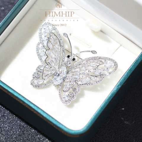 Trâm, Ghim Cài Áo HimHip KHCC Bướm Trắng Phale 2 Tầng Cánh 3.8*4.8cm