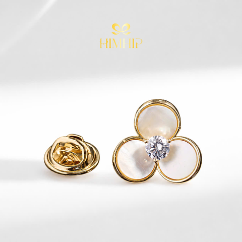 Pin Cài Cúc HimHip Hoa 3 Cánh Nhỏ Khảm Trai Thanh Lịch HKCC Đính Phale 1,5cm