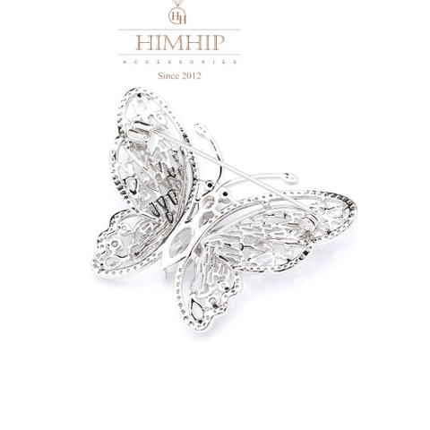 Trâm, Ghim Cài Áo HimHip KHCC Bướm Trắng Phale 2 Tầng Cánh 3.8*4.8cm