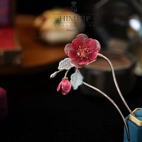 Trâm Cài Tóc HimHip HKCC Hoa Trà Vải Nụ Phale Sang Trọng 12.5x6.5cm Kèm Hộp Phụ Kiện Áo Dài