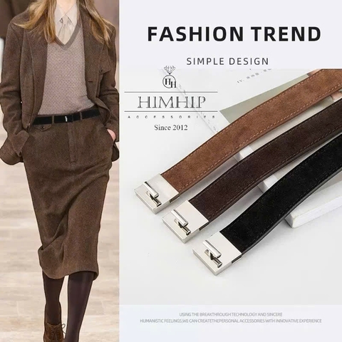 Dây Lưng HimHip Da Lộn Khóa Chữ T Thanh Lịch 96*3cm