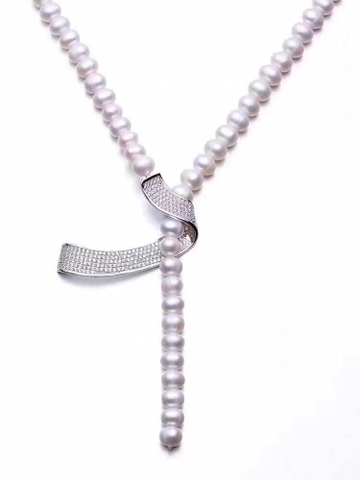 [Thiết Kế] Vòng Cổ HimHip Tinh Thể Ngọc Trai 8Li Mặt Xoắn Đính Phale Sang Trọng 55-60cm