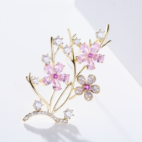 Trâm, Ghim Cài Áo HimHip Cành Hoa Thanh Lịch HKCC Đính Phale Hồng 3,5*6cm