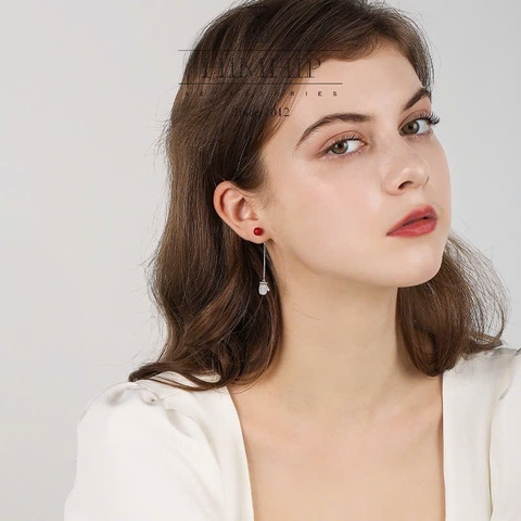 [Noel] Khuyên Tai Dài Himhip Set Mũ Găng Tay Đáng Yêu HKCC Đính Phale, Hạt Giả Trai Đỏ 4x0.8cm