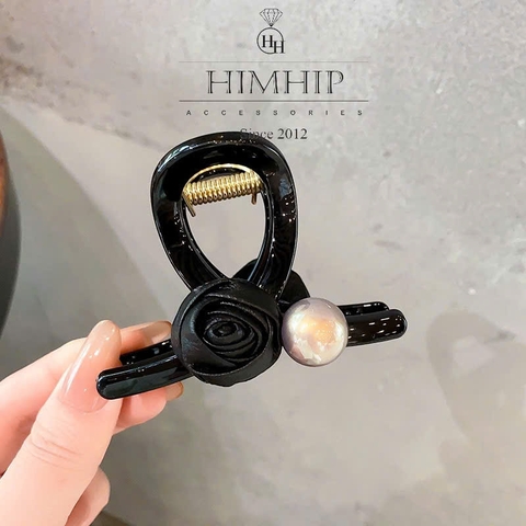 Kẹp Càng Cua HimHip Composite Đính Hạt Giả Trai Hoa Hồng Vải Sang Trọng 10 Răng 5.5x8cm