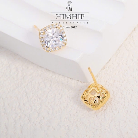 Khuyên Tai Nụ HimHip HKCC Đá Vuông Phale Lấp Lánh 0.8cm