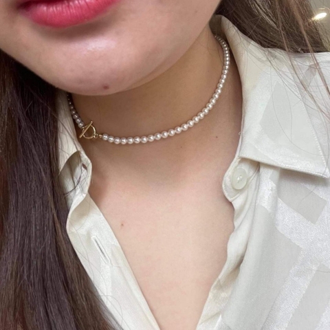 [Thiết Kế] Vòng Cổ HimHip Tinh Thể Ngọc Trai Dáng Ngắn Trẻ Trung 34+5cm